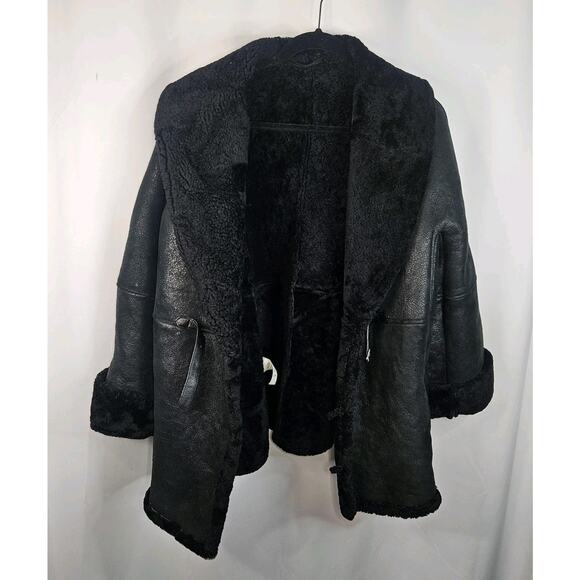 Vintage Leon Max Black Shearling Short Coat Open Short Jacket Womens M/L Y2K - Picture 5 of 11